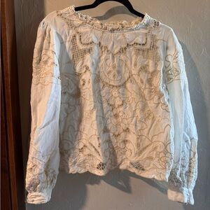 Anthropologie Cream Embroidered Blouse
